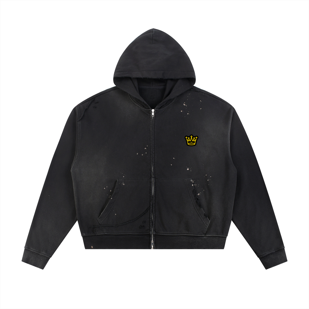 Guap Boyz Sun Fade Frayed Raw Edge Fleece Zip Hoodie